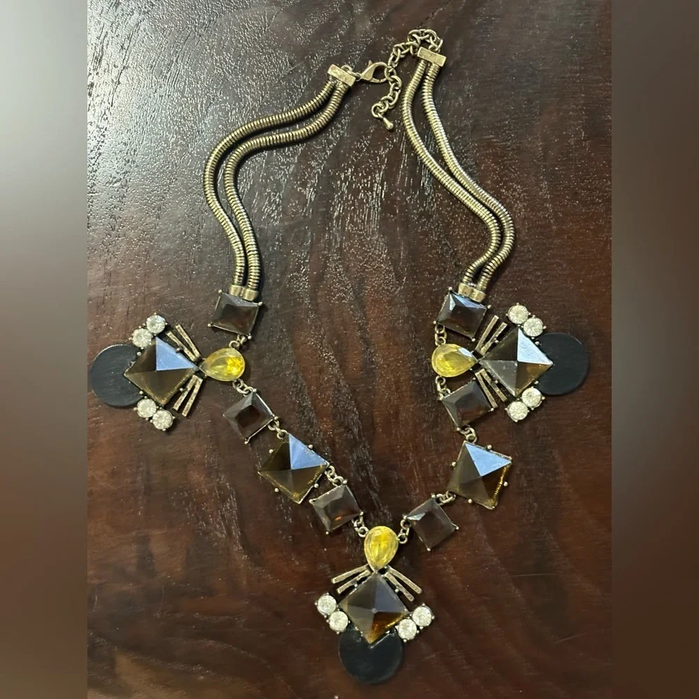 Vintage Sohi Denise gold costume statement necklace with yellow and brown stones - Picture 9 of 14